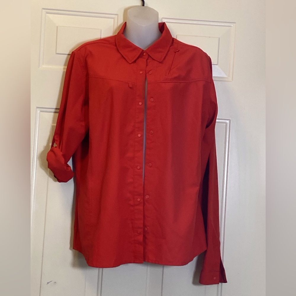 Patagonia Orange Logo Sleeve Zip Pocket Logo Women’s Jacket Shirt Size 14